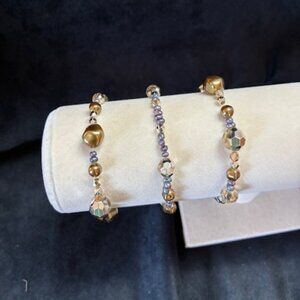 Bracelet - gold and gray beads on stretch bands - set of 3